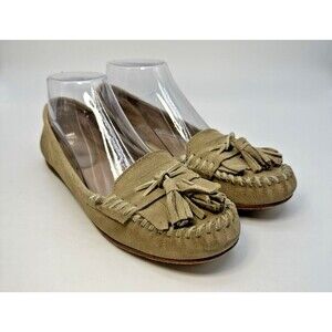 Frye Alex Tassel Moccasin Leather Beige Brown Shoes Womens Size 7.5M